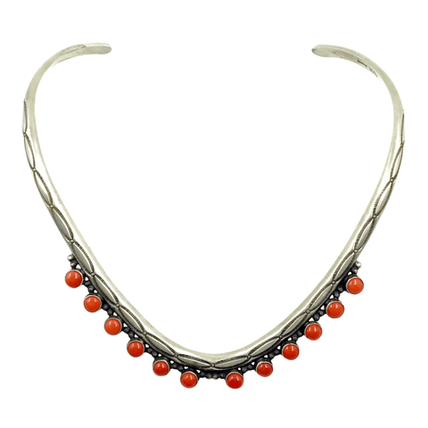 Image of Native American Necklaces & Pendants - Navajo Sterling Silver And Red Coral Choker Desert Queen Necklace - Shirley Henry