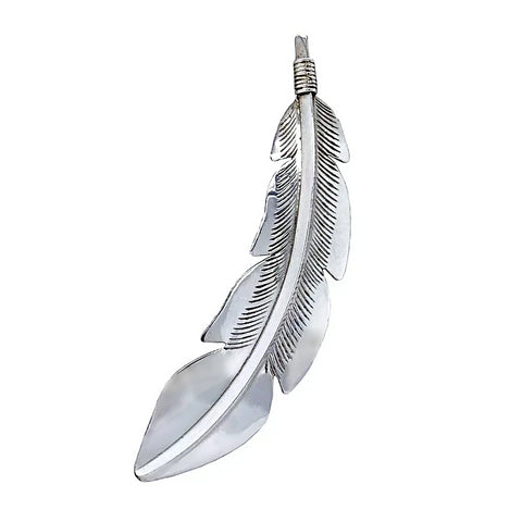 Image of Native American Necklaces & Pendants - Navajo Sterling Silver Feather Pendant - Billy Long