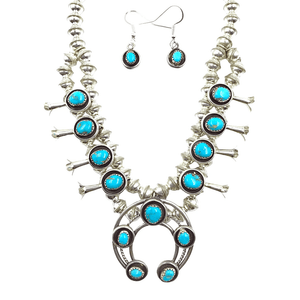 Native American Necklaces & Pendants - Navajo Turquoise Squash Blossom Necklace By Phil & Lenore Garcia -Small Size
