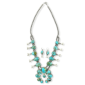 Native American Necklaces & Pendants - Navajo Turquoise Squash Blossom Necklace - Samson Edsitty