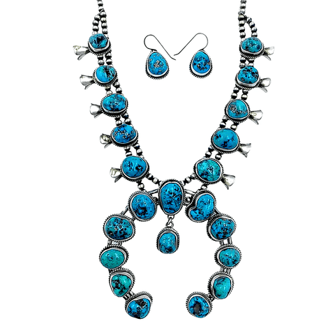 Image of Native American Necklaces & Pendants - Navajo Turquoise Squash Blossom Necklace Set Native American - Richard Begay