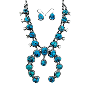 Native American Necklaces & Pendants - Navajo Turquoise Squash Blossom Necklace Set Native American - Richard Begay