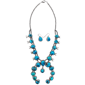 Native American Necklaces & Pendants - Navajo Turquoise Squash Blossom Necklace Set Native American - Richard Begay