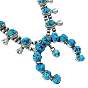 Native American Necklaces & Pendants - Navajo Turquoise Squash Blossom Sterling Silver Native American Necklace Set - Kathleen Chavez