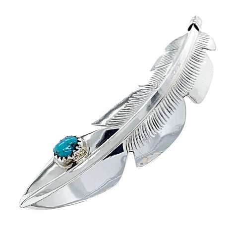 Image of Native American Necklaces & Pendants - Navajo Turquoise Sterling Silver Feather Pendant - Billy Long - Native American