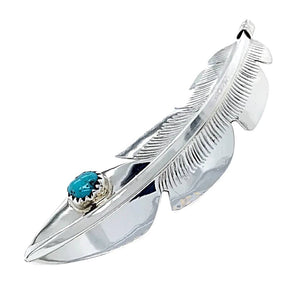 Native American Necklaces & Pendants - Navajo Turquoise Sterling Silver Feather Pendant - Billy Long - Native American