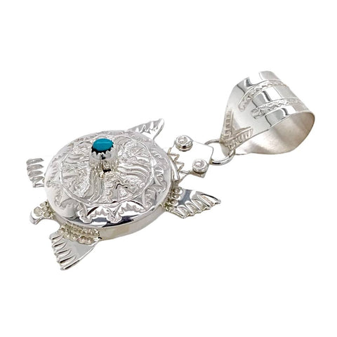 Image of Native American Necklaces & Pendants - Navajo Turtle Hand-Stamped Sterling Silver  Pendant - Alonzo Mariano