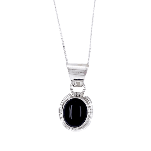 Image of Native American Necklaces & Pendants - Onyx Sterling Silver Necklace - Shelia Becenti, Navajo