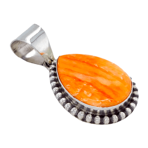 Native American Necklaces & Pendants - Orange Spiny Oyster Teardrop Pendant - Samson Edsitty Navajo