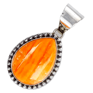 Native American Necklaces & Pendants - Orange Spiny Oyster Teardrop Pendant - Samson Edsitty Navajo