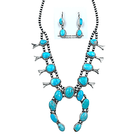 Image of Native American Necklaces & Pendants - Oval Kingman Turquoise Squash Blossom Set  - Ella Peters Navajo