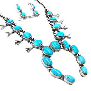Native American Necklaces & Pendants - Oval Kingman Turquoise Squash Blossom Set  - Ella Peters Navajo