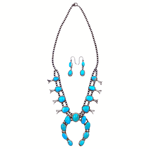 Image of Native American Necklaces & Pendants - Oval Kingman Turquoise Squash Blossom Set  - Ella Peters Navajo