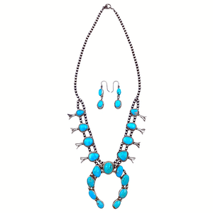Native American Necklaces & Pendants - Oval Kingman Turquoise Squash Blossom Set  - Ella Peters Navajo