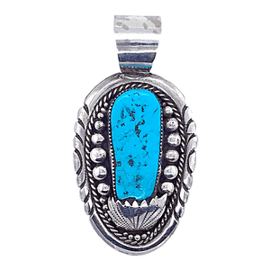 Native American Necklaces & Pendants - Oval Sleeping Beauty Turquoise Pendant - Robert And Bernice Leekya - Zuni