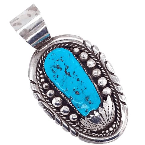 Image of Native American Necklaces & Pendants - Oval Sleeping Beauty Turquoise Pendant - Robert And Bernice Leekya - Zuni