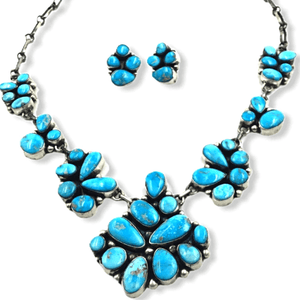 Native American Necklaces & Pendants - Paul Livingston Kingman Turquoise Cluster Necklace -Navajo
