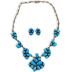 Native American Necklaces & Pendants - Paul Livingston Kingman Turquoise Cluster Necklace -Navajo