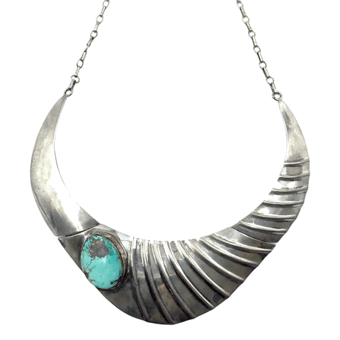 Image of Native American Necklaces & Pendants - Sensational Silver And Turquoise Navajo Pawn Necklace