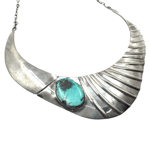 Image of Native American Necklaces & Pendants - Sensational Silver And Turquoise Navajo Pawn Necklace