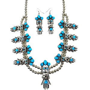 Native American Necklaces & Pendants - Sleeping Beauty Turquoise Kachina Squash Blossom Necklace Set - Navajo