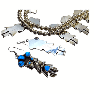 Native American Necklaces & Pendants - Sleeping Beauty Turquoise Kachina Squash Blossom Necklace Set - Navajo