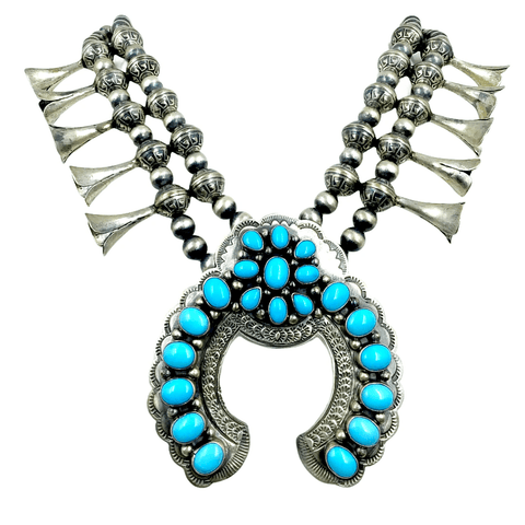 Sold Navajo Sleeping Beauty Turquoise S.quash Blossom N.ecklace