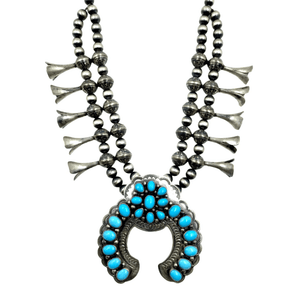 Native American Necklaces & Pendants - Sleeping Beauty Turquoise Squash Blossom Necklace - B. Johnson, Navajo