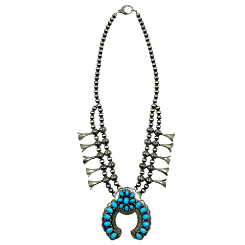 Image of Native American Necklaces & Pendants - Sleeping Beauty Turquoise Squash Blossom Necklace - B. Johnson, Navajo
