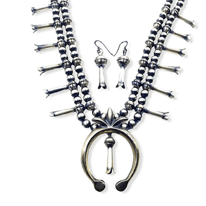 Native American Necklaces & Pendants - SOLD Navajo Oxidized Silver Squ.ash  Neck.lace Set