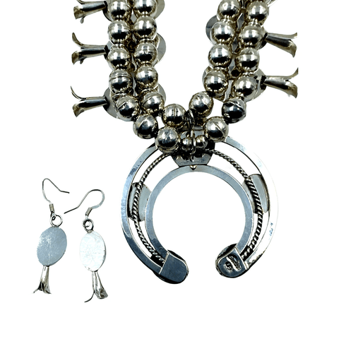 Image of Native American Necklaces & Pendants - SOLD Navajo Sleeping Beauty Shadow Box Sq.uash Blossom Set
