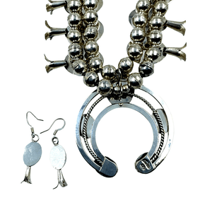 Native American Necklaces & Pendants - SOLD Navajo Sleeping Beauty Shadow Box Sq.uash Blossom Set