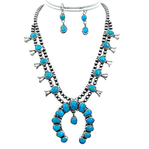 Native American Necklaces & Pendants - SOLD Navajo Turquoise Dangle S.quash Blossom N.ecklace Set - Ella Peters - Native American