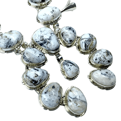 Image of Native American Necklaces & Pendants - SOLD Navajo White Buffalo S.quash Blossom Set  - Samson Edsitty