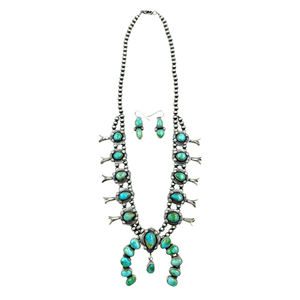 Native American Necklaces & Pendants - SOLD Sonoran Gold Turquoise S.quash Blossom N.ecklace Set - Lorenzo Juan - Navajo