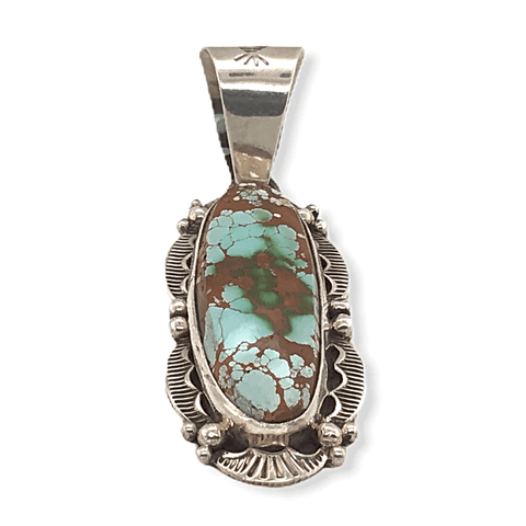 Image of Native American Necklaces & Pendants - Stamped Setting Navajo Royston Turquoise Pendant
