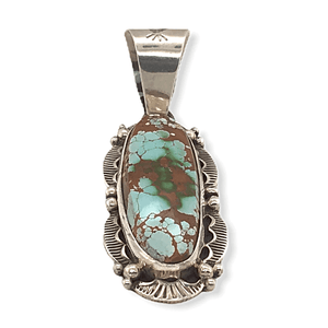 Native American Necklaces & Pendants - Stamped Setting Navajo Royston Turquoise Pendant
