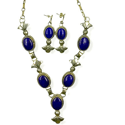 Image of Native American Necklaces & Pendants - Sterling Silver Navajo Lapis Lazuli Necklace Set