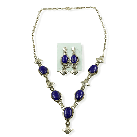 Image of Native American Necklaces & Pendants - Sterling Silver Navajo Lapis Lazuli Necklace Set