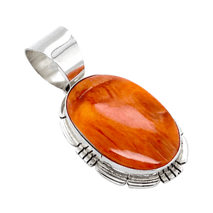 Native American Necklaces & Pendants - Striking Oval Orange Spiny Oyster Pendant - Samson Edsitty Navajo