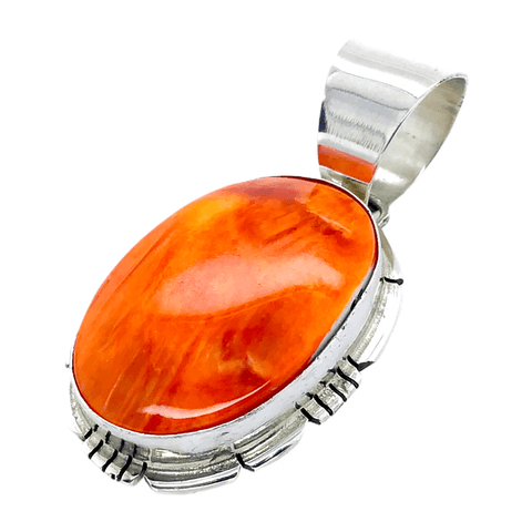 Image of Native American Necklaces & Pendants - Striking Oval Orange Spiny Oyster Pendant - Samson Edsitty Navajo