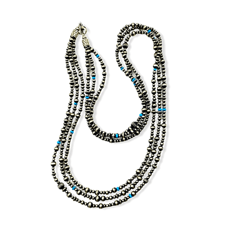 Image of Native American Necklaces & Pendants - Three Strands Of Navajo Pearls With Turquoise Beads