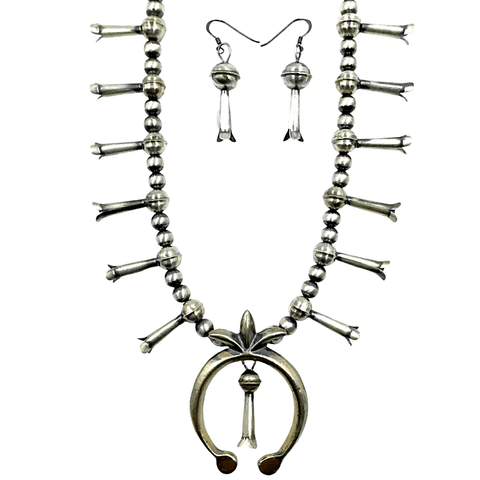 Image of Native American Necklaces & Pendants - Traditional Navajo Sterling Silver Squash Blossom Set