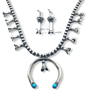 Native American Necklaces & Pendants - Turquoise & Silver Squash Blossom Necklace Set - Paul Livingston -Small Size
