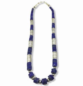Native American Necklaces & Pendants - Wayne Aguilar Lapis And Silver Beads Necklace  - Santo Domingo Pueblo
