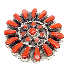 Native American Necklaces & Pendants - Zuni Coral Blossom Pendant/ Brooch Pin Marcine Stead