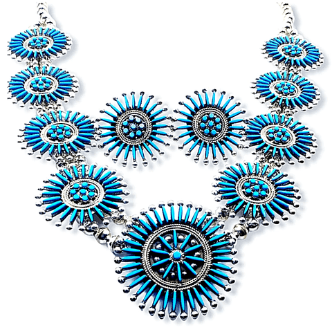 Image of Native American Necklaces & Pendants - Zuni Needlepoint Squash Blossom Necklace Set - I. Booqua