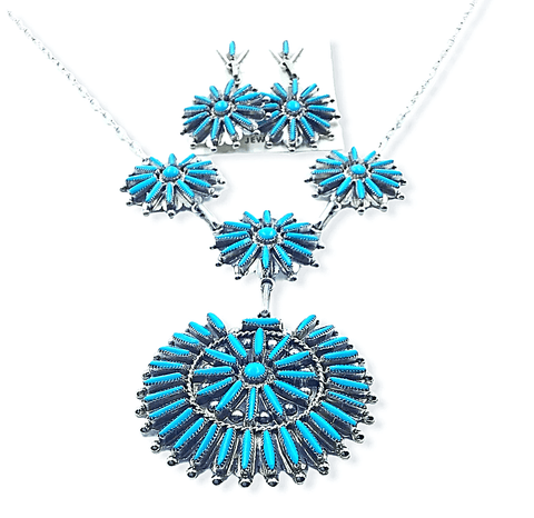 Image of Native American Necklaces & Pendants - Zuni Needlepoint Turquoise Necklace Set
