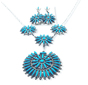 Native American Necklaces & Pendants - Zuni Needlepoint Turquoise Necklace Set