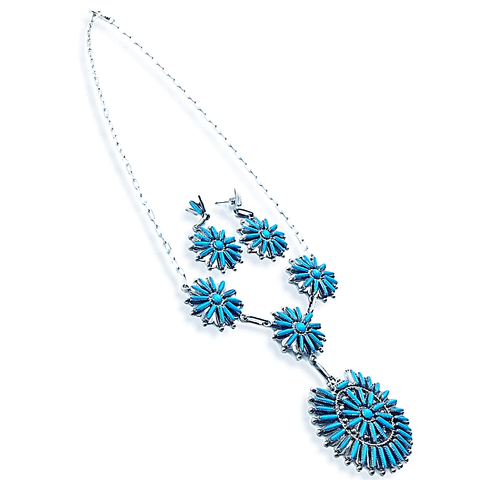 Image of Native American Necklaces & Pendants - Zuni Needlepoint Turquoise Necklace Set